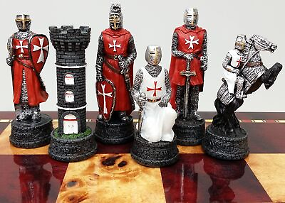 #ad Medieval Times Crusades Maltese Armored Knight RED and WHITE Chess Men Set NO... $124.44