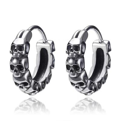 #ad Gothic Full Skull Hoop Earrings Ghost Head Hypoallergenic Earrings Men#x27;s Cool Pu $8.99