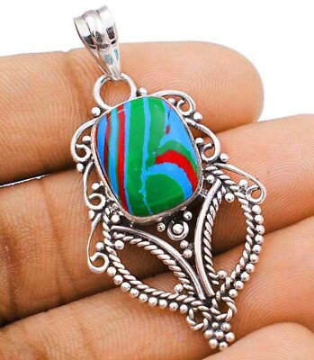 #ad Natural Rainbow Calsilica 925 Solid Sterling Silver Pendant IT9 3 $30.99