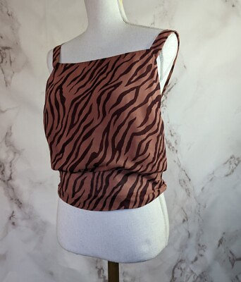 #ad ASTR The Label Tank Top Womens Large Pink Zebra Sleeveless Crop Square Blouse $20.83