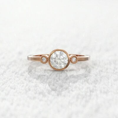 #ad 3 Stone Diamond Ring 0.50 Ct Classic Thin Bezel Ring 10k Rose Gold Hallmark Ring $135.00