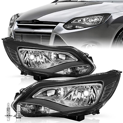 #ad For 2012 2013 2014 Ford Focus Halogen 2Pcs Black Headlights Assembly LeftRight $91.34