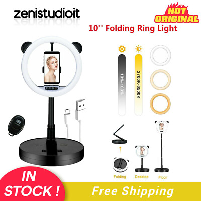 #ad US 10#x27;#x27; LED Folding Selfie Live Beauty Ring Light 2700 6500KRemote Control $14.99