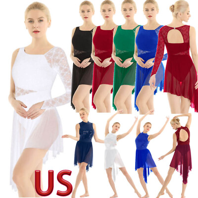#ad US Lyrical Women Asymmetrical Ballroom Latin Ballet Dance Leotard Dress Modern $16.92