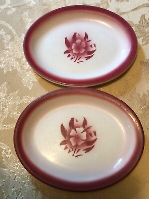 #ad Jackson China Restaurant Ware Oval Luncheon Plates 2 Pink Edge W Flower GC $39.95