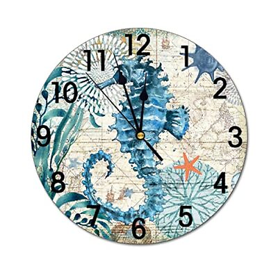 #ad Abucaky Vintage Blue Seahorse Nautical Map Wall Clock Battery Operated Silent... $32.67