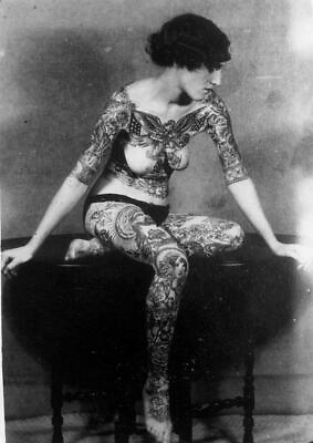 #ad Vintage Photo Tattoo Model Woman Tattooist Weird Curiosity Cute Cool Antique 39B $12.97