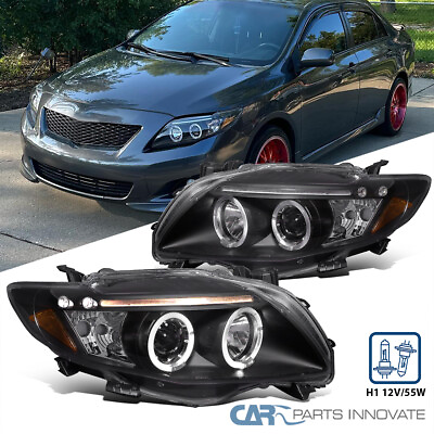 #ad Black Fits 2009 2010 Toyota Corolla LED Halo Projector Headlights Lamp LR 09 10 $195.95