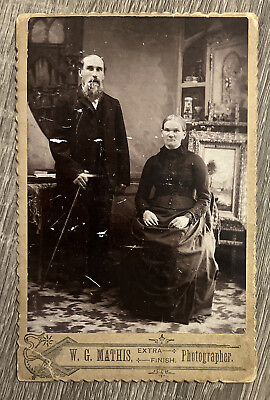 #ad Early Cabinet Card Photo Stern Victorian Couple Man Woman In Living Room Staged $8.50