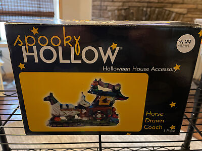 #ad Spooky Hollow Village Accessory Porcelain Halloween Horse Drawn Coach $35.00
