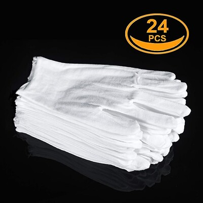 #ad 12 Pairs Cotton Gloves for Dry Hands White Cotton Gloves Cloth Serving Gloves $9.80