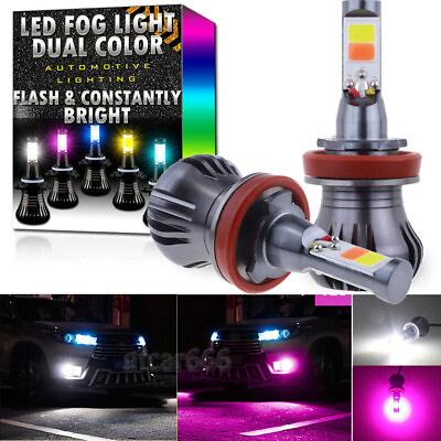 #ad #ad H11 H8 H9 H16 LED DRL Fog Driving Light Bulb Dual Color Strobe White Pink Purple $18.54
