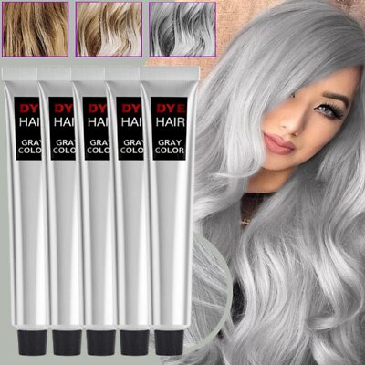#ad 5 1X 100ml Light Grey Silver Permanent Hair Dye Color Cream Unisex Punk Style $27.28