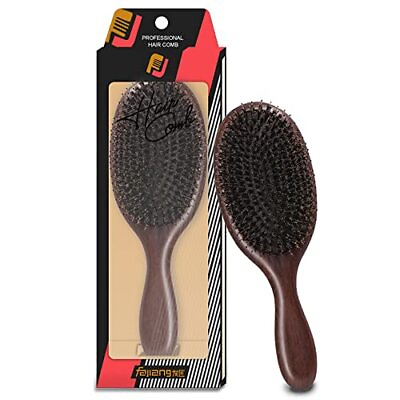 #ad Boar Bristle Hair Brush With Wide Tooth Natural Ebony wood Large Flat Paddle $29.22