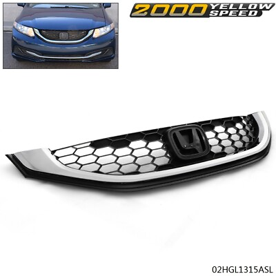 #ad Fit For Honda Civic 2013 2015 Seden Front Upper Grille With Chrome Molding New $38.09
