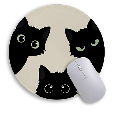 #ad Black Cat Mouse Pad Cute Small Mouse Pads for Desk Round Travel Mousepad for ... $13.29