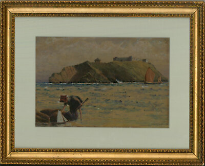 #ad Ernest Lloyd Jones fl.1901 1923 1921 Watercolour A Day at the Beach $254.05