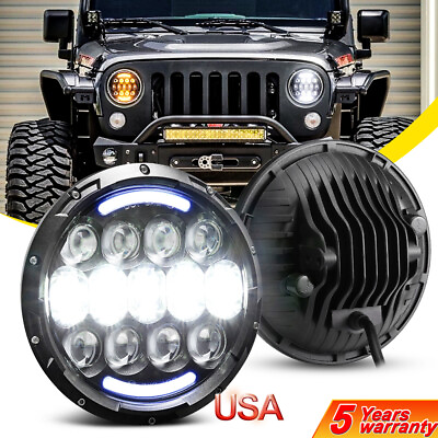 For Jeep Wrangler JK TJ LJ 97 18 7#x27;#x27; Round LED Headlight Halo Turn Signal Hi Lo $39.99