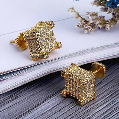 #ad Mens amp; Women 1.00CT Lab Moissanite 14k Gold Plated Square Hip Hop Stud Earrings $100.99