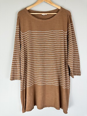 #ad J Jill Women’s 3 4 Sleeve Soft Side Easy Tunic Vicuna Striped Top Womens Size XL $16.14