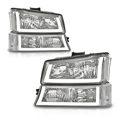 #ad Clear Chrome Headlights W LED DRL Fit For 2003 2006 Chevy Silverado Avalanche $83.80