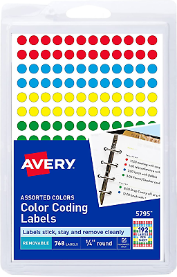 #ad #ad Avery Removable Color Coding Labels 0.25 Inches Assorted Round Pack of 768 $9.99