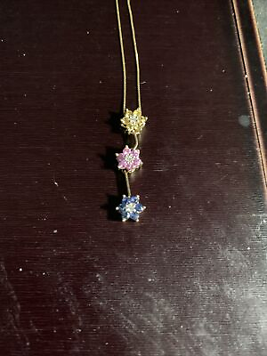 #ad 14k gold multi gemstone flower necklace $125.00