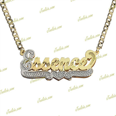 #ad Personalized Gold Plated 2TONE SILVER DOUBLE Name Plate Necklace ANY NAME $39.19