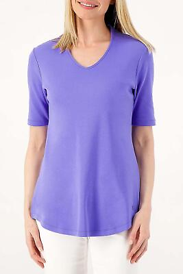 #ad Isaac Mizrahi Live Essentials V Neck Elbow Sleeve Tunic Blue Orchid $18.99
