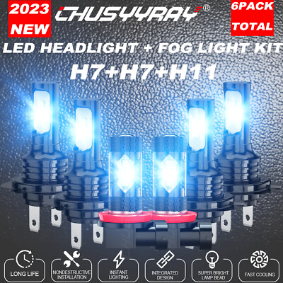 #ad 6x For BMW X3 2004 2005 2014 LED Headlight Hi LoFog Light Bulbs Combo Kit 8000K $33.72
