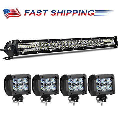 20 inch LED Light Bar Flood Spot Combo For Jeep Offroad or 4x 4 inch LED Light $33.15