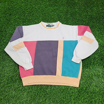 #ad Vintage Knights of Round Table Colorblock Sweatshirt L Short 22x22 Boxy Pastel $58.77