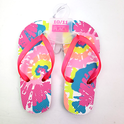 #ad The Childrens Place Girls Size 10 11 Pink Tie Dye Slip On Flip Flop Sandals $9.39