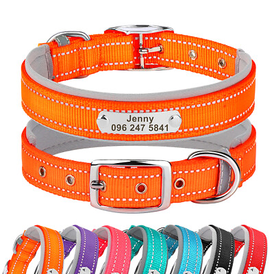 #ad Reflective Nylon Dog Collar Custom Personalized Pet Name ID Tag Adjustable S XL $7.99