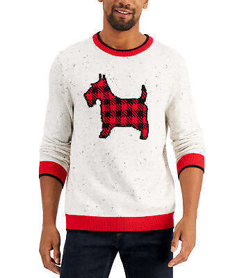 #ad Charter Club Men Plaid Dog Print Family Sweater Medium Ravishing Red Combo $48.65