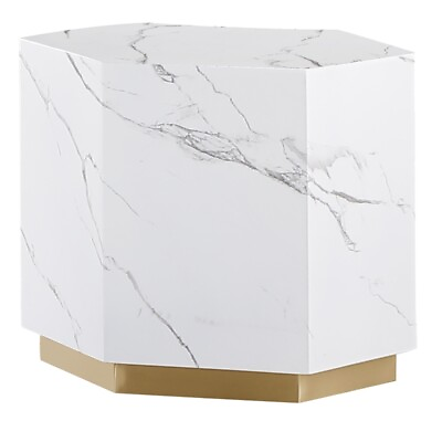 #ad Best Master Furniture Zhuri Hexagon Faux Marble End Table in White Gold $275.99