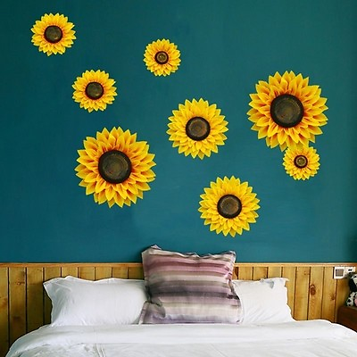 #ad 1 Piece Big 3D Sunflower Wall Stickers Mural Art Wall Decal Home Decorations $4.27