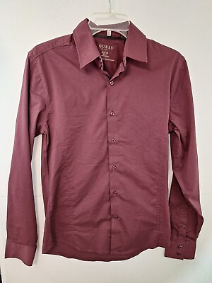 #ad GUESS Mens XS Easy Care Damon Plain Poplin Shirt NWT $49.99 Purple Red Noir $19.99