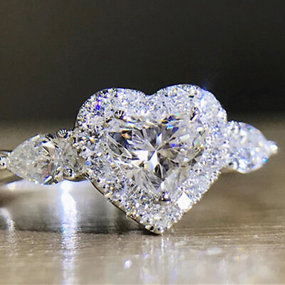 Heart Cubic Zircon Wedding Jewelry 925 Silver Filled Ring Women Sz 6 10 C $2.89