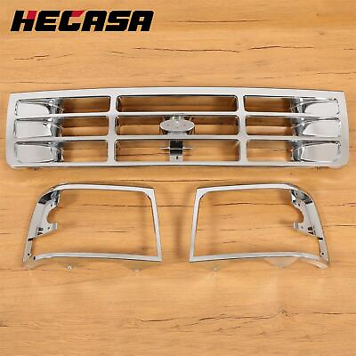 #ad HECASA For Ford F150 F250 F350 Bronco 1992 1997 Grille Headlight Door Kit Chrome $96.70