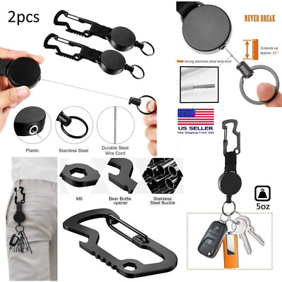#ad 2pcs Steel Wire Rope Elastic Key Chain Recoils Retractable Anti Lost Badge Reel $9.69