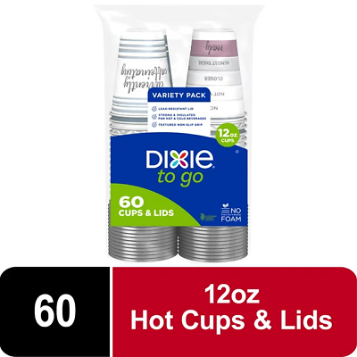 #ad Dixie To Go Disposable Paper Cups with Lids 12 oz Multicolor 60 Count $13.00