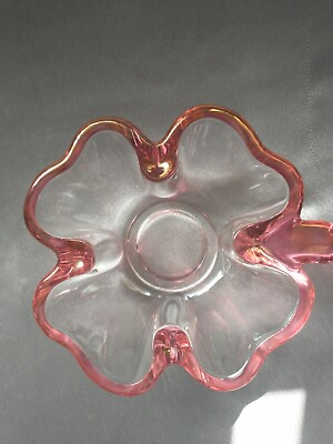#ad Shamrock Shaped Clear Glass Bowl With Pink Edge $15.00