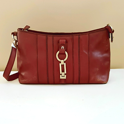 #ad Etienne Aigner Vintage Red Leather Shoulder Bag Gold Tone Hardware $29.95