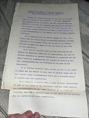 #ad Lafayette Council 163 Young Men’s Institute McKinley Assassination Resolution $149.25