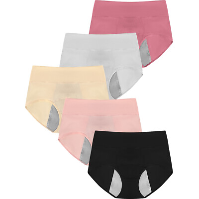 #ad 5 Pack Womens Period Panties Cotton Briefs Leakproof Menstrual Underwear Panty $17.99