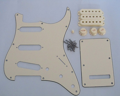 #ad Aged White Guitar ST SSS Pickguard with Aged White Pickup Covers Knobs Tip $15.20