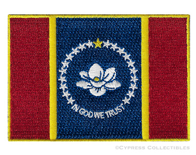 #ad MISSISSIPPI NEW FLAG PATCH EMBROIDERED IRON ON 2020 MAGNOLIA IN GOD WE TRUST $5.95