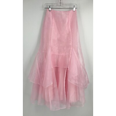Vintage Light Pink Organza Lined Layered Maxi High Low Skirt Size Small Flawed $20.00