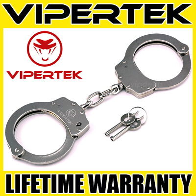 VIPERTEK Handcuffs Professional Double Lock Metal Steel Police Security SILVER $9.39